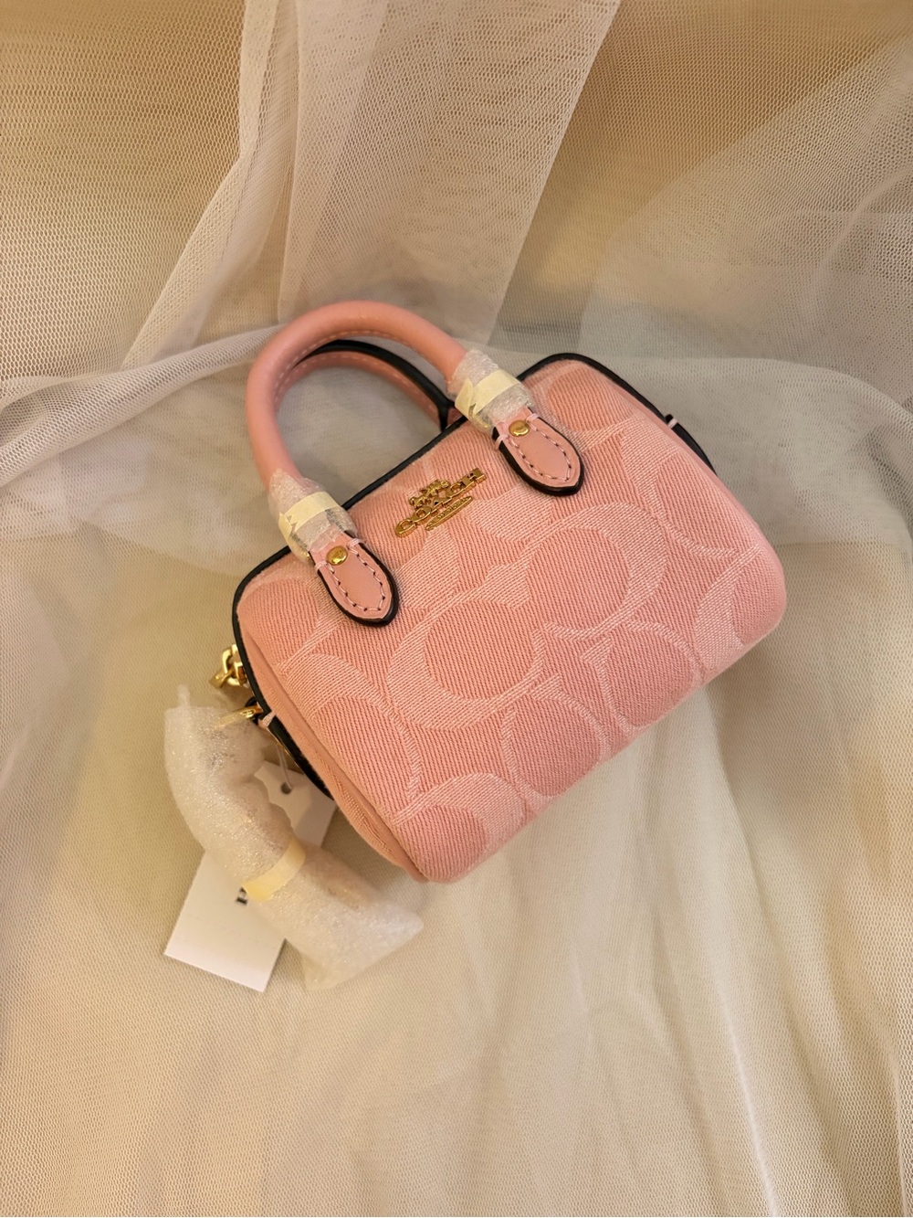 Coach pink denim Rowan bag charm